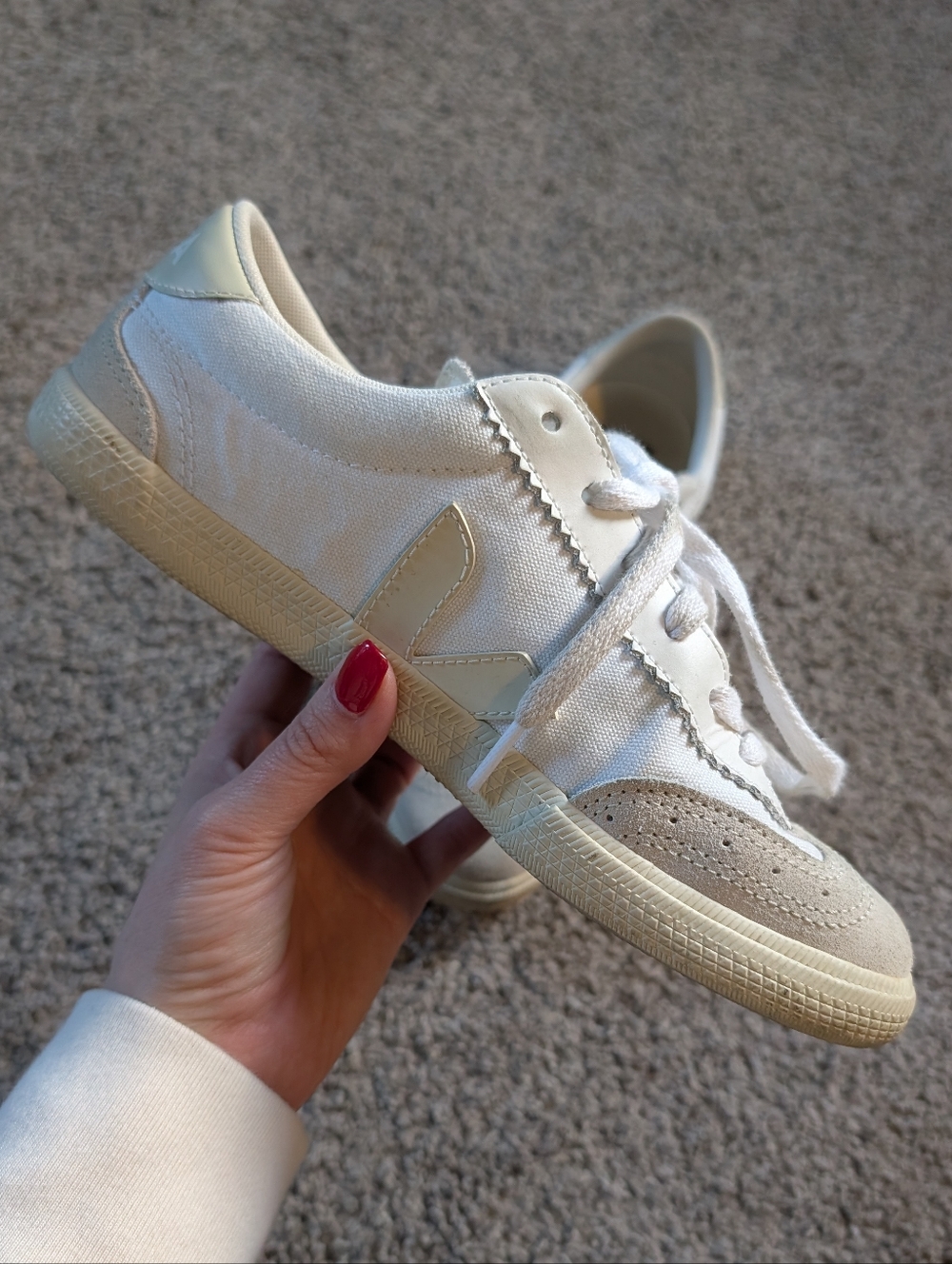 Veja White and Beige Canvas Volley Sneaker